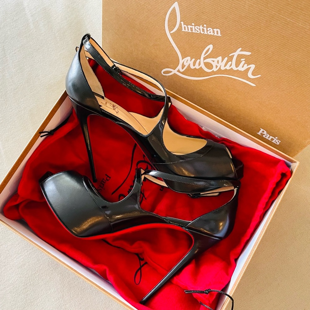 NWT❤️CHRISTIAN LOUBOUTIN❤️Mira Bella 120 Nappa Shiny/Pat Vinyl - Picture 2 of 9